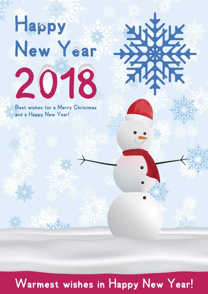 Festplakat mit einem neuen Jahr und frohen Weihnachten. Grußkarte mit einem Schneemann vor einem Hintergrund aus Schnee. flache Vektorabbildung eps10. — Stockvektor
