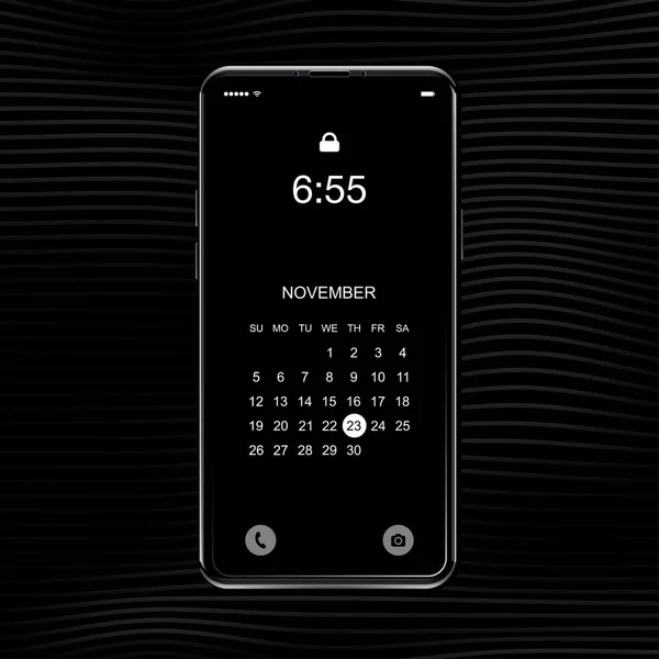 テンプレート暗い背景の画面ロックに現実的な黒いスマート フォン. — ストックベクタ