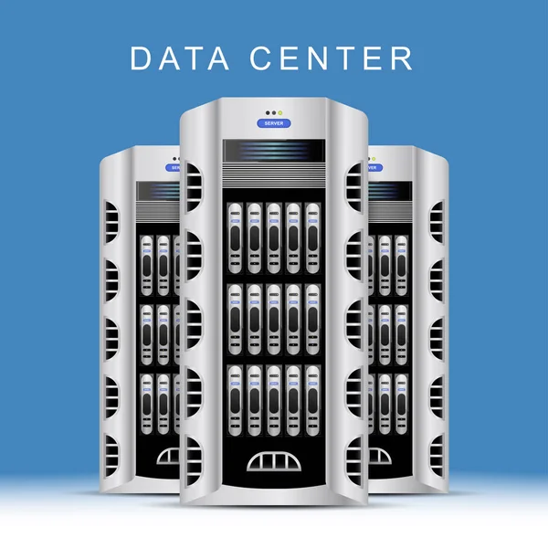 Serwerów centrum danych na niebieskim tle. Cloud computing koncepcja wektor. — Wektor stockowy