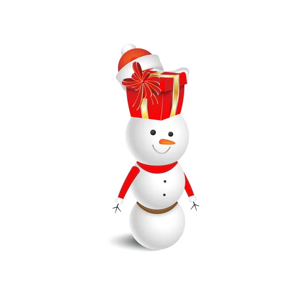 Hóember, Mikulás a red hat és egy ajándék egy fehér háttér. — Stock Vector