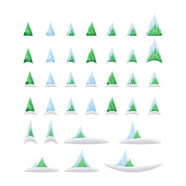 Yeşil ağaçlar ve Noel ve yeni yıl için bir degrade karda dağlarda.