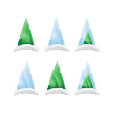 Yeşil ağaçlar ve Noel ve yeni yıl için bir degrade karda dağlarda.