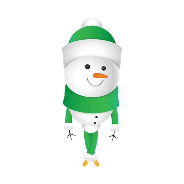 Bonhomme de neige en chapeau vert isolé sur fond blanc . — Image vectorielle