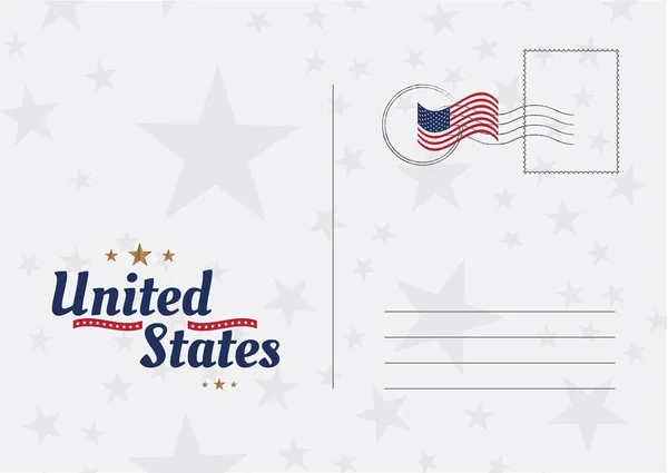 USA Carte postale vintage vectorielle avec drapeau américain. Modèle pour vos cartes de conception — Image vectorielle