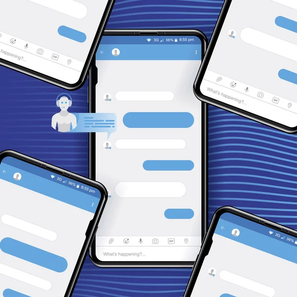 Ikona bot chat pro sociální sítě v realistické smartphone. — Stockový vektor