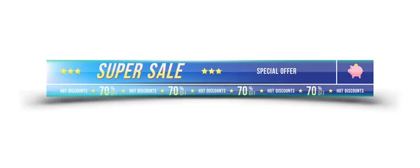 Super verkoop 70 korting op korting. Banner met schaduw in horizontale indeling. — Stockvector