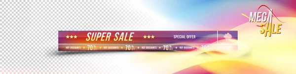 Super sale banner for the website. Banner with a gradient and a discount of 70 with a piggy bank — Stock Vector