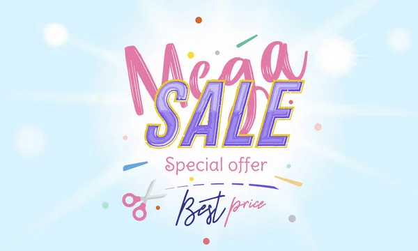 Mega Sale Banner con combinación de fuentes en el fondo de color con desenfoque y efectos de luz. Ilustración vectorial plana EPS 10 — Archivo Imágenes Vectoriales