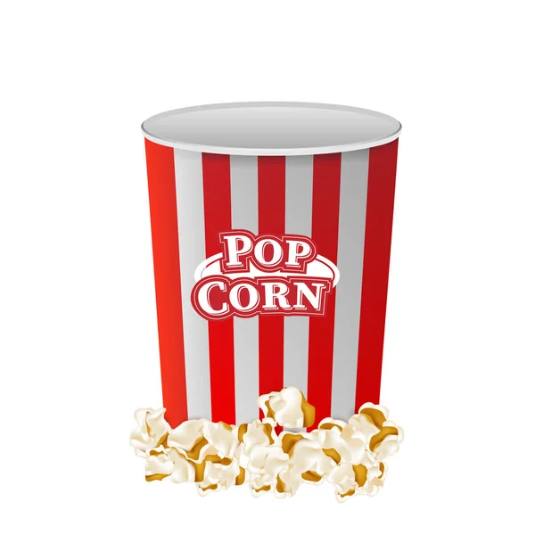 Popcorn with striped bucket box isolated on white background. Flat vector illustration EPS 10 — Stock Vector