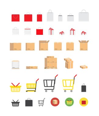 Paketleri ve mağaza ve ulaşım için kutuları kümesi. Düz vektör çizim Eps 10