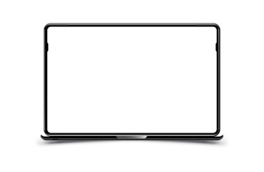 Mock-up gerçekçi siyah beyaz bir arka plan üstünde Laptop. Düz vektör çizim Eps 10