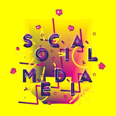 Sosyal medya - yeni arkadaşlar, bir yazı tipi yazıtın simgelerle seviyor ve güzel tasarım öğeleri ile yorum. Düz vektör çizim Eps 10