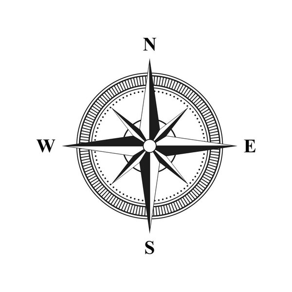 Old retro compass for navigating black. Flat vector illustration EPS 10