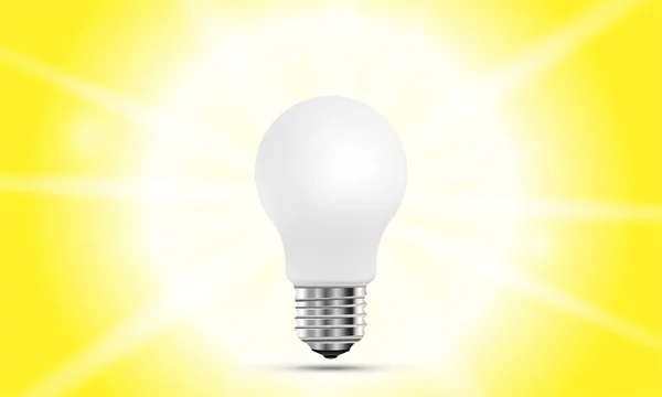 Concept on the topic of ideas. A realistic light bulb with lighting isolated on yellow background with shadow — Stock Vector