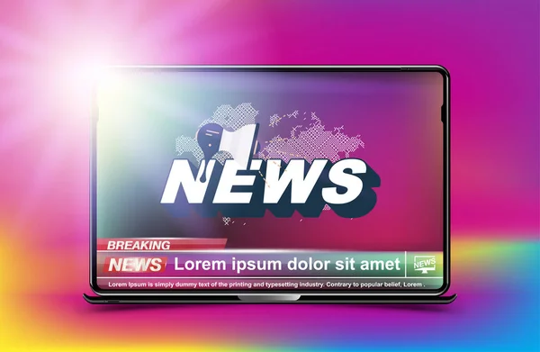 Szablon transparent Aktualności w realistyczne laptopa na kolor tła. Koncepcja dla kanału telewizyjnego ekranu. Ilustracja wektorowa płaski Eps10 — Wektor stockowy