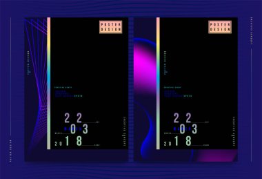Yaratıcı bir olay için soyut yaratıcı afişler ayarlayın. Hologram ve mavi renk ile standart A3 dikey biçim. Şablon fütüristik kapak. Düz vektör çizim Eps 10
