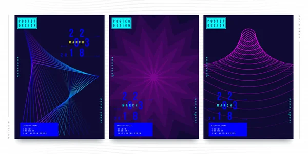 Conjunto de carteles creativos abstractos para un evento creativo. Formato vertical A3 estándar con color azul. Portada futurista de plantilla. Ilustración vectorial plana EPS 10 — Archivo Imágenes Vectoriales