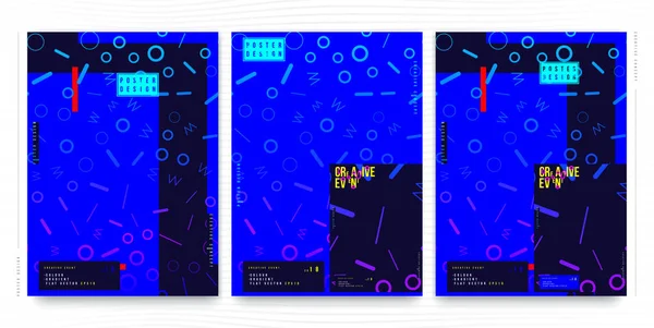 Conjunto de carteles creativos abstractos para un evento creativo. Formato vertical A3 estándar con color azul. Portada futurista de plantilla. Ilustración vectorial plana EPS 10 — Archivo Imágenes Vectoriales