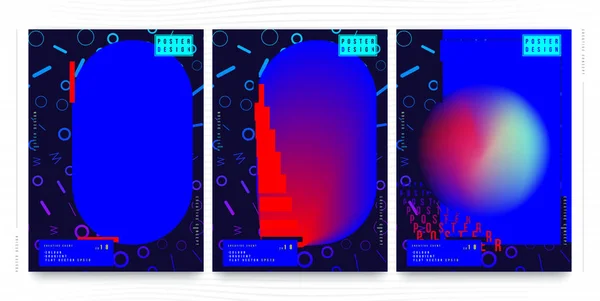 Установите абстрактные творческие плакаты для творческого мероприятия. Стандартный вертикальный формат A3 с синим цветом. Шаблон футуристического покрытия. Плоская векторная иллюстрация EPS 10 — стоковый вектор