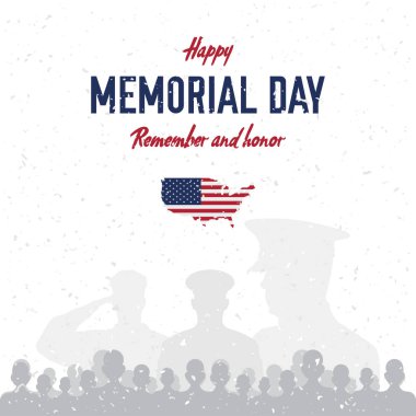 Mutlu anma günü. Bayrağı ve eski tip doku askerle retro Vintage tebrik kartı. Ulusal Amerikan tatil olay. Düz vektör çizim Eps10