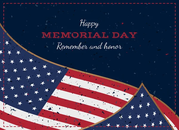 Happy memorial day. Vintage retro greeting card with flag and old-style texture. National American holiday event. Flat Vector illustration EPS10