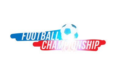 Futbol Şampiyonası. Banner şablon bir futbol topu ve parlak ışık efekti ile beyaz bir arka plan üzerinde metin