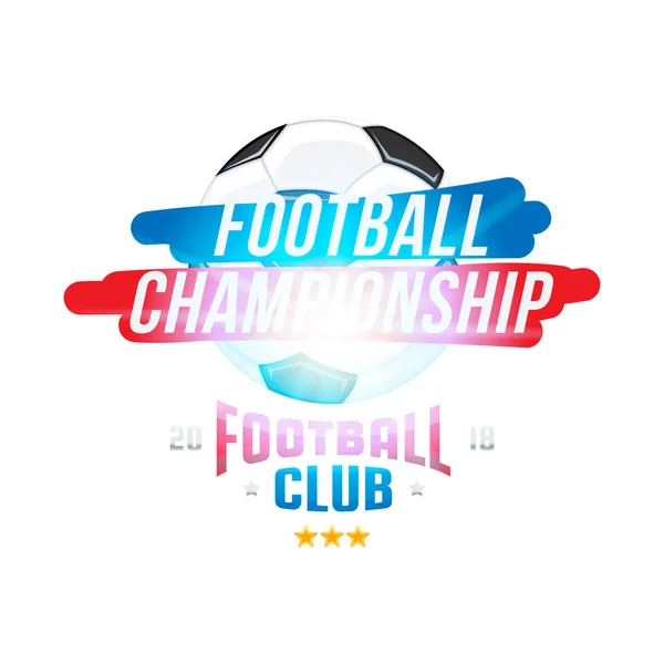 Campeonato de futebol. Modelo de banner com uma bola de futebol e texto em um fundo branco com um efeito de luz brilhante — Vetor de Stock