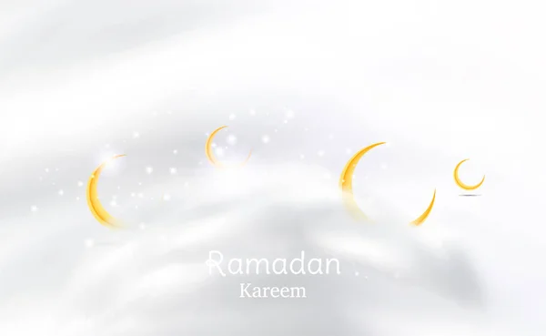 Fiesta musulmana del mes sagrado de Ramadán Kareem. Plantilla de tarjeta de felicitación con luna creciente y efecto nube y luz. Ilustración vectorial plana EPS 10 — Vector de stock