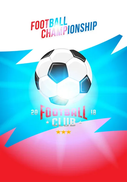 Campeonato de fútbol. Plantilla de banner de formato vertical con una pelota de fútbol y texto sobre un fondo con un efecto de luz brillante — Vector de stock