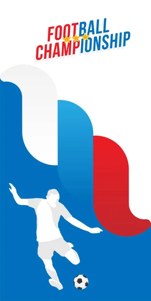 Campeonato de fútbol. Plantilla de banner en formato horizontal con inscripción Font y la silueta del futbolista con la pelota — Vector de stock
