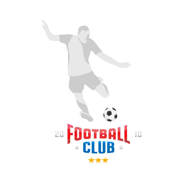 Inscription de la police et la silhouette du joueur de football avec le ballon. Illustration vectorielle plate EPS 10 — Image vectorielle
