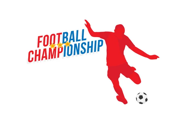 Carattere inscription e la silhouette del giocatore di calcio con la palla. Illustrazione vettoriale piatta EPS 10 — Vettoriale Stock