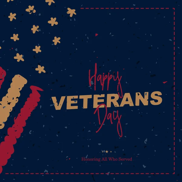 Happy Veterans Day. Retro greeting card with USA flag on background with texture. National American holiday event. Flat vector illustration EPS10