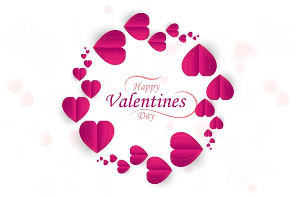 Feliz Dia dos Namorados. Cartão de saudação de amor com corações de papel vermelho e inscrição de fonte. Ilustração vetorial plana EPS10 — Vetor de Stock