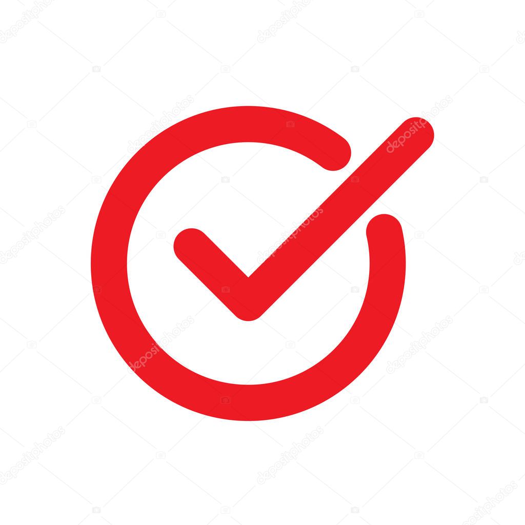 Chek, ok, yes icon approved. Red mark icon on white background. Flat vector illustration EPS10