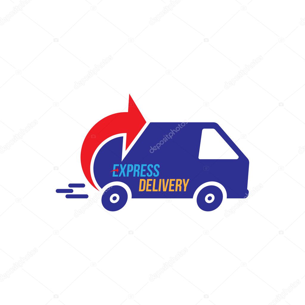 Express delivery Logo. Fast shipping with truck timer with inscription on white background. Flat vector illustration EPS10