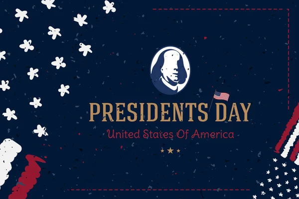 Happy Presidents Day of USA. Template design element with portrait of the president and USA flag. National American holiday event. Flat vector illustration EPS10 — 스톡 벡터