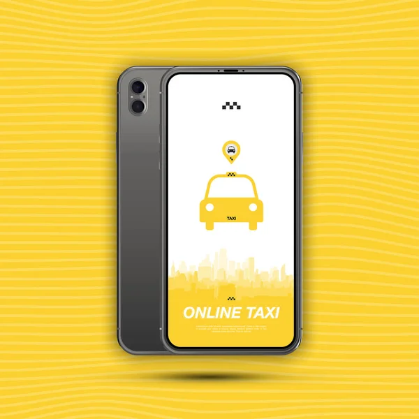 Online Taxi aplikacja mobilna z ikoną samochodu w smartfonie. Ilustracja wektora płaskiego10 — Wektor stockowy