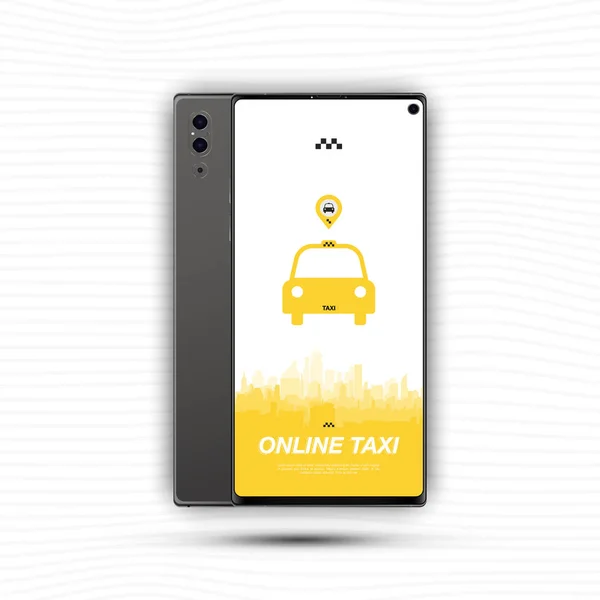 Online Taxi app mobile con icona auto in smartphone. Illustrazione vettoriale piatta EPS10 — Vettoriale Stock