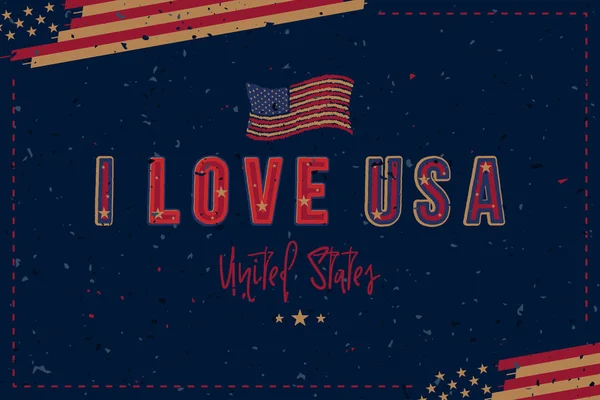 Знамя, которое я люблю в США. Патриотические шрифты в американском стиле с флагом страны для отпечатков на одежде и сувенирах. Плоская векторная иллюстрация EPS10 — стоковый вектор