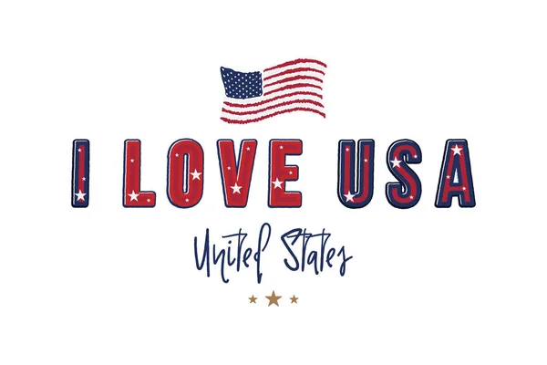 Я люблю США. Патриотические шрифты в американском стиле с флагом страны для отпечатков на одежде и сувенирах. Плоская векторная иллюстрация EPS10 — стоковый вектор