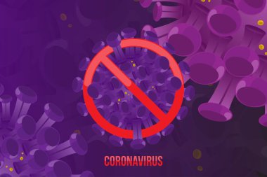 China pathogen respiratory coronavirus with stop sign. Flu spreading of the world. Floating flu virus and cancer cells. Flat vector illustration EPS10