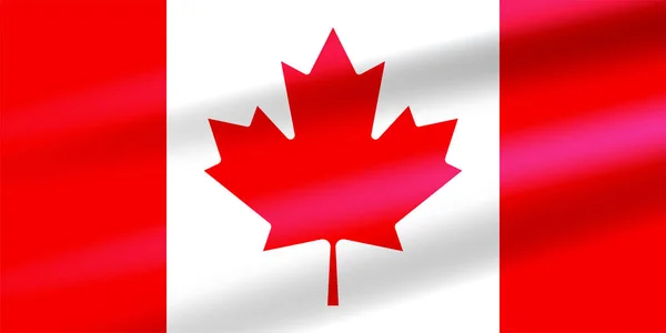 Bandeira canadense realista com onze pontas de folha de bordo vermelho em desenvolvimento ao vento. Ilustração vetorial plana EPS10 — Vetor de Stock
