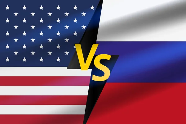A harci háttér ellen. Az USA és Oroszország harcol és harcol. Koncepció az Amerikai Egyesült Államok és az Orosz Föderáció zászlajával. Lapos vektor illusztráció Eps10 — Stock Vector