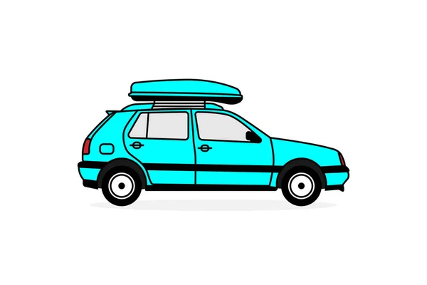 Carro de passageiros com uma cremalheira de telhado para viajar de automóvel. Ilustração vetorial plana EPS10 — Vetor de Stock