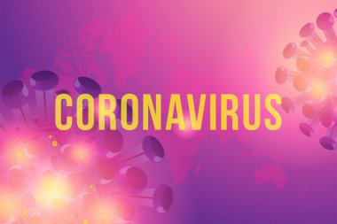 Dünya Haritası ve ışık efektleri olan Coronavirus. Grip tüm dünyaya yayıldı. Yüzen grip virüsü ve kanser hücreleri. Düz vektör illüstrasyonu Eps10.