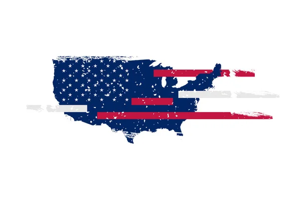 Bandera Mapa Usa Con Estrellas Blancas Rayas Rojas Azules Símbolo — Vector de stock