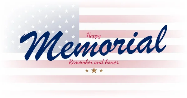 Happy Memorial Day. Greeting card on background with USA flag and lettering typography. National American holiday event. Flat vector illustration EPS10.