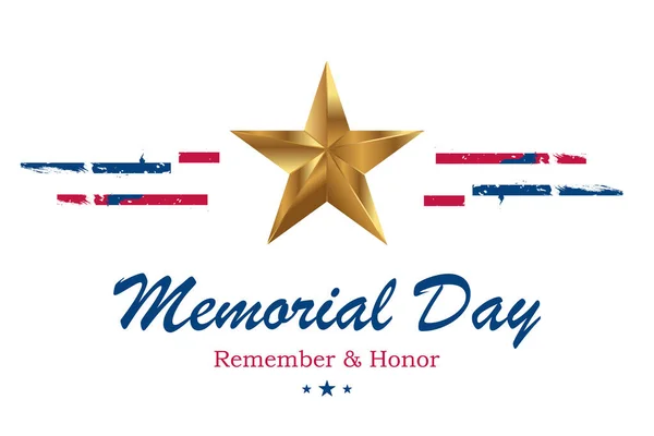 Banner Memorial Day Illustrazione Vettoriale Con Scritte Remember Honor Bandiera — Vettoriale Stock