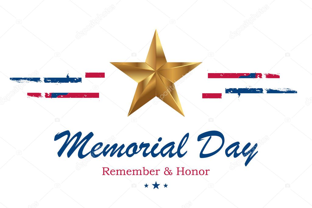 Banner Memorial Day. Vector illustration with lettering Remember and Honor and USA flag on white background